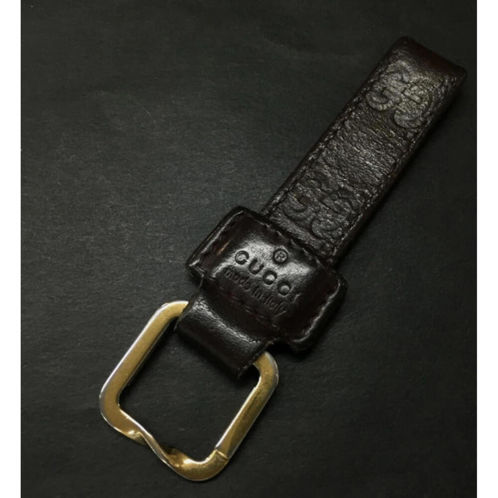 RARE GUCCI GG Logo Black Leather Micro Guccissima Key Ring Bag Charm Ssima